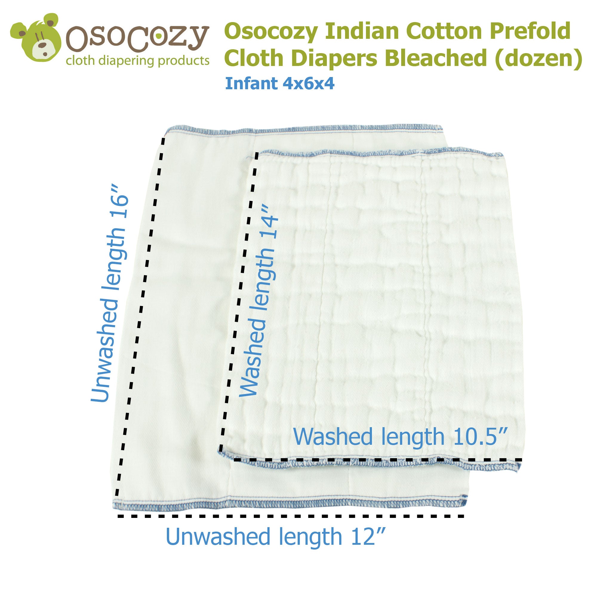 OsoCozy Infant  Bleached Prefold Cloth Diapers (dz.)