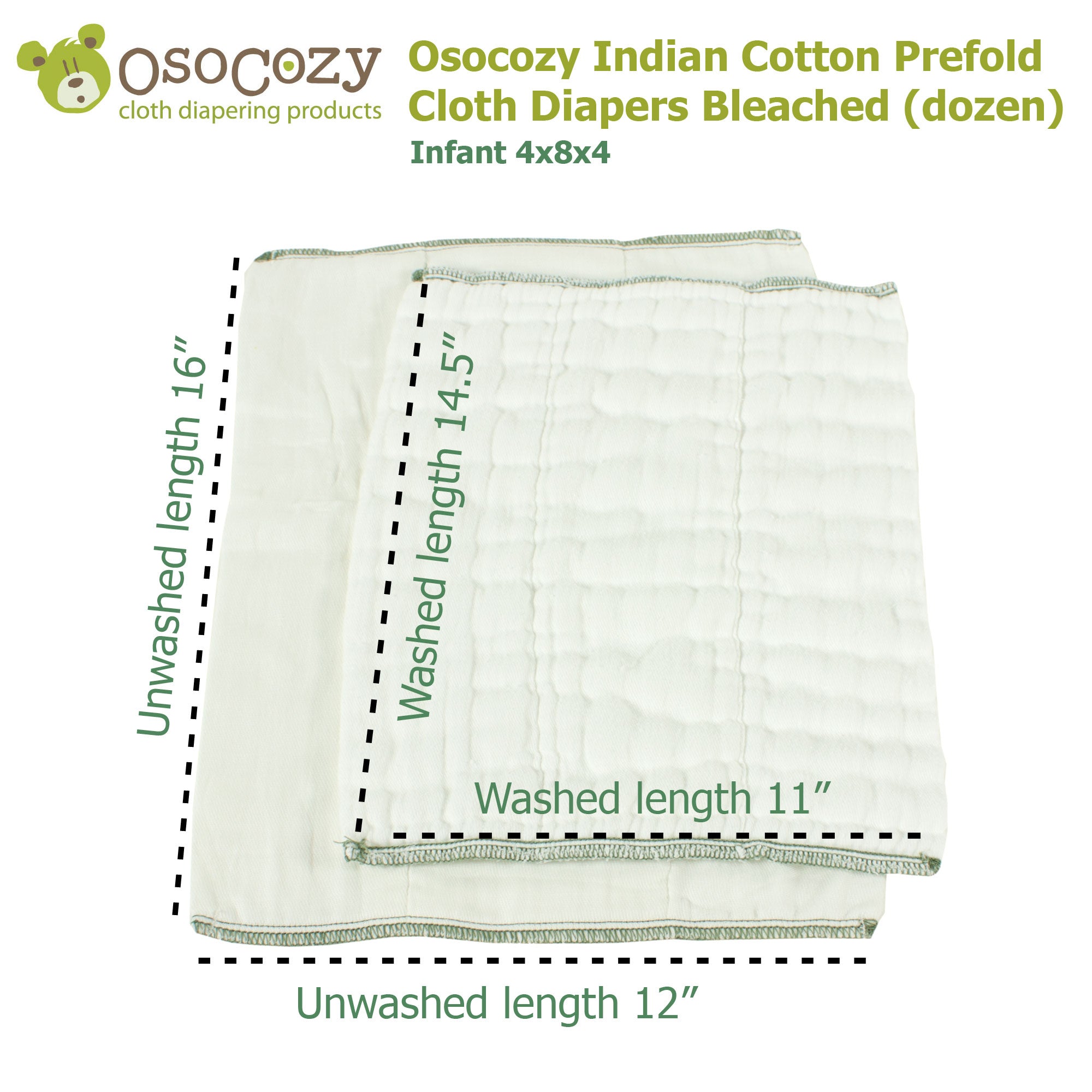 OsoCozy Infant  Bleached Prefold Cloth Diapers (dz.)