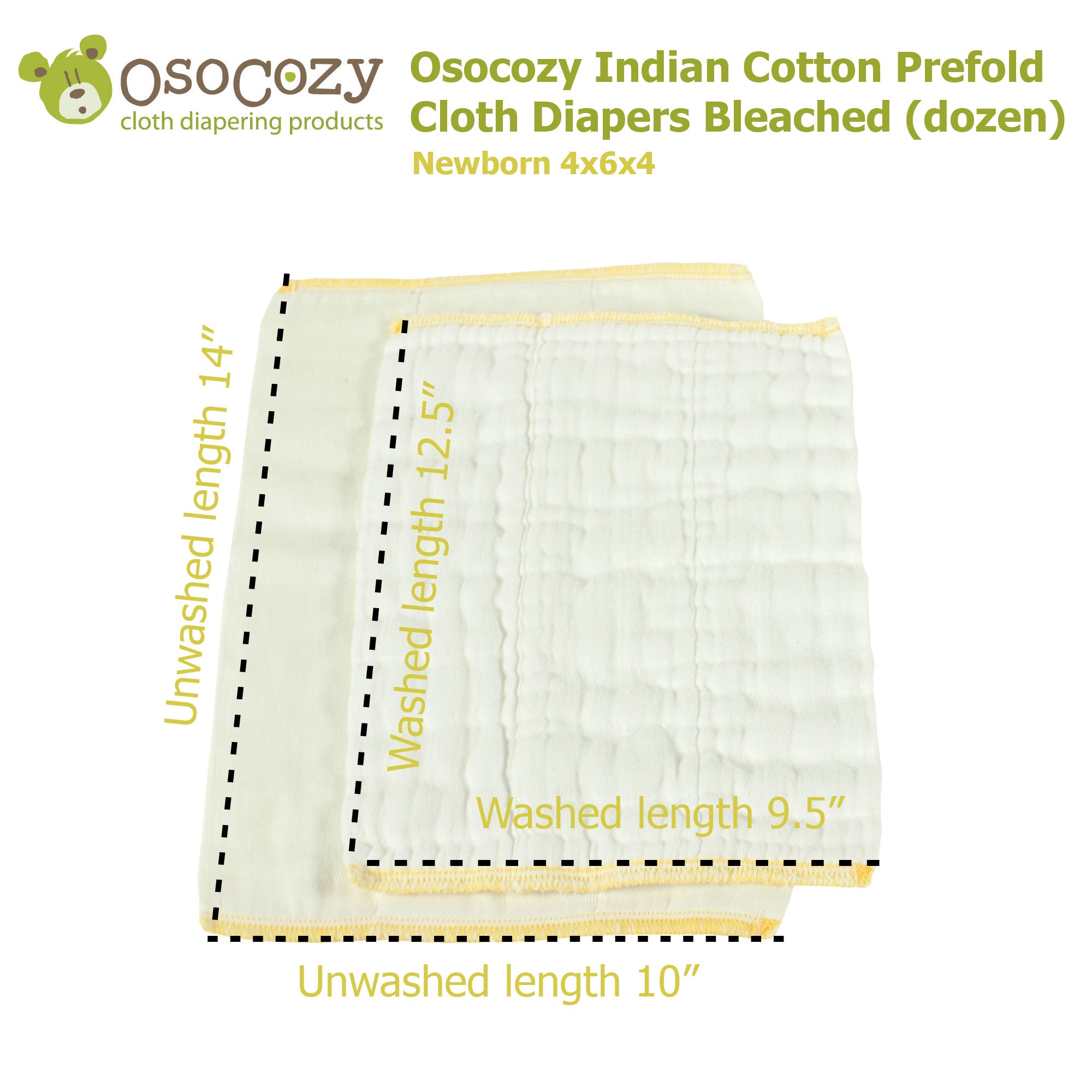OsoCozy Infant  Bleached Prefold Cloth Diapers (dz.)