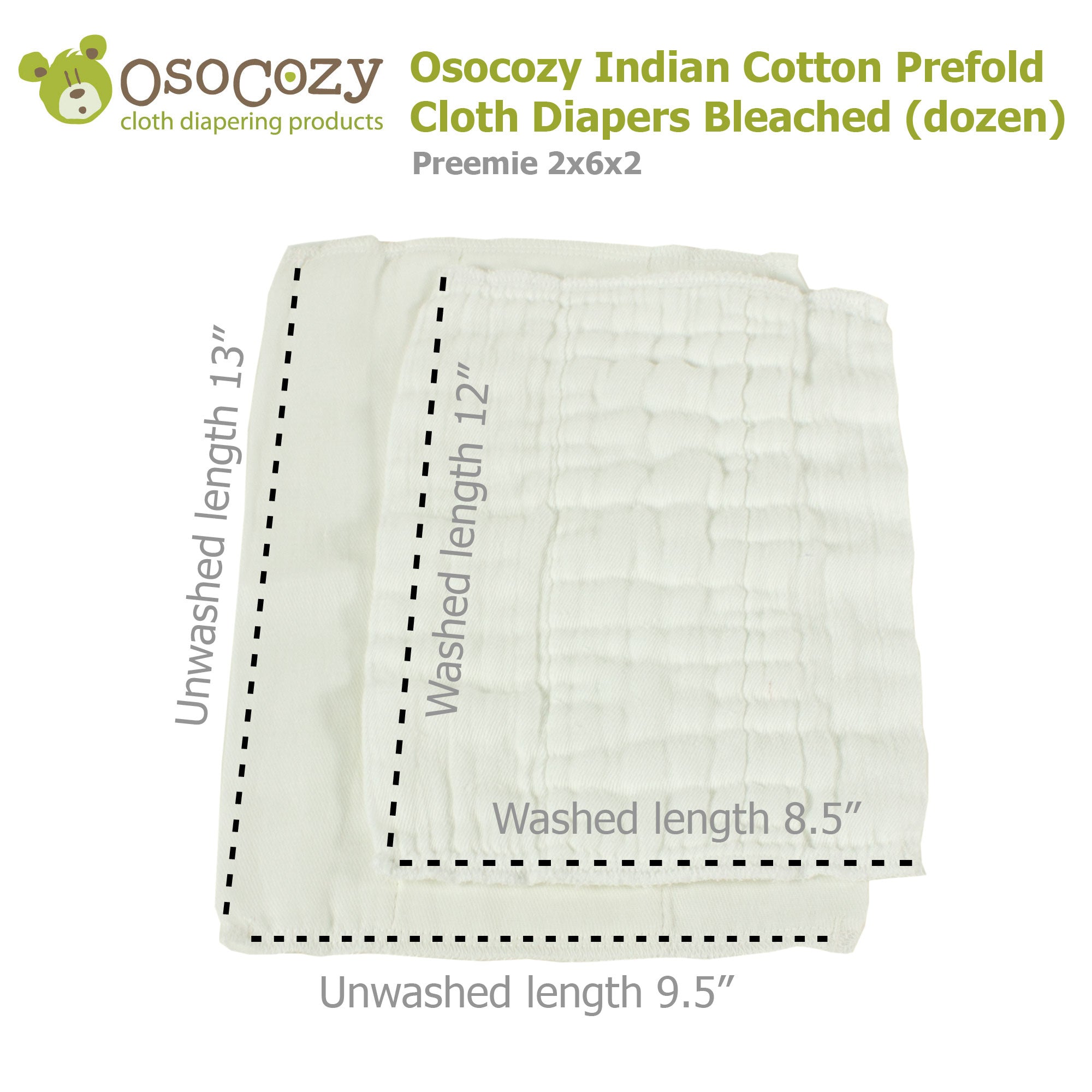 OsoCozy Infant  Bleached Prefold Cloth Diapers (dz.)