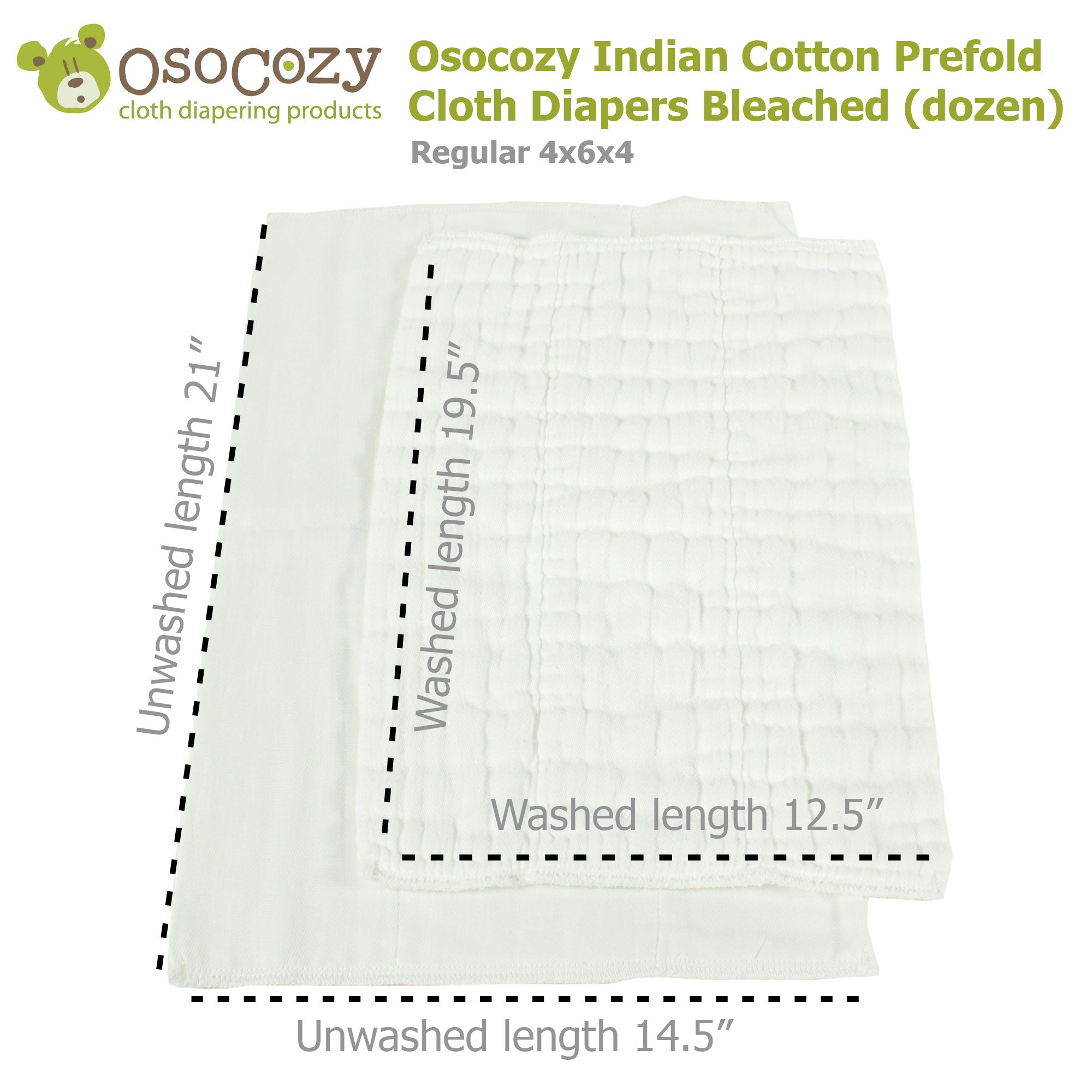 OsoCozy Infant  Bleached Prefold Cloth Diapers (dz.)