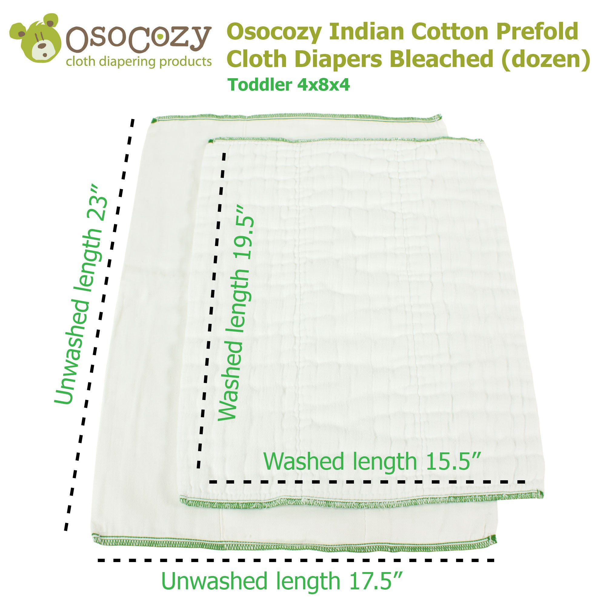 OsoCozy Infant  Bleached Prefold Cloth Diapers (dz.)